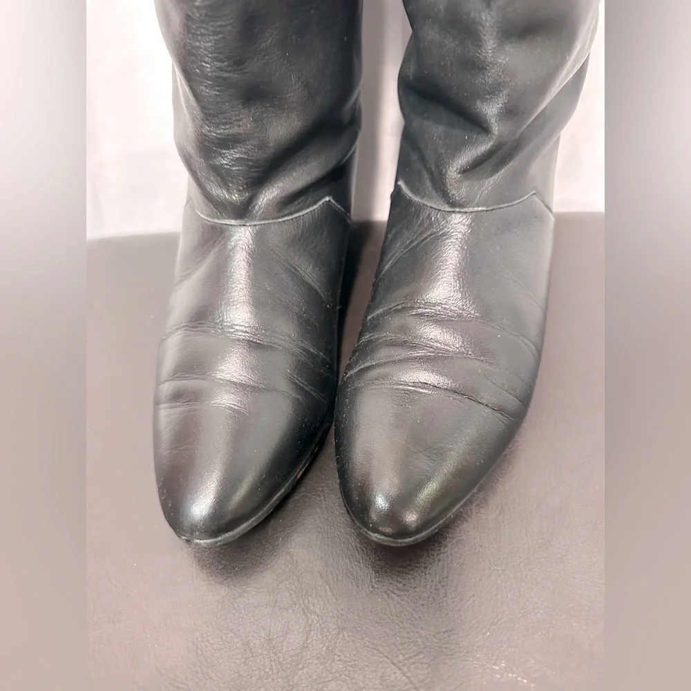 Vintage 80’s Black Leather Knee-High Boots Sz 7